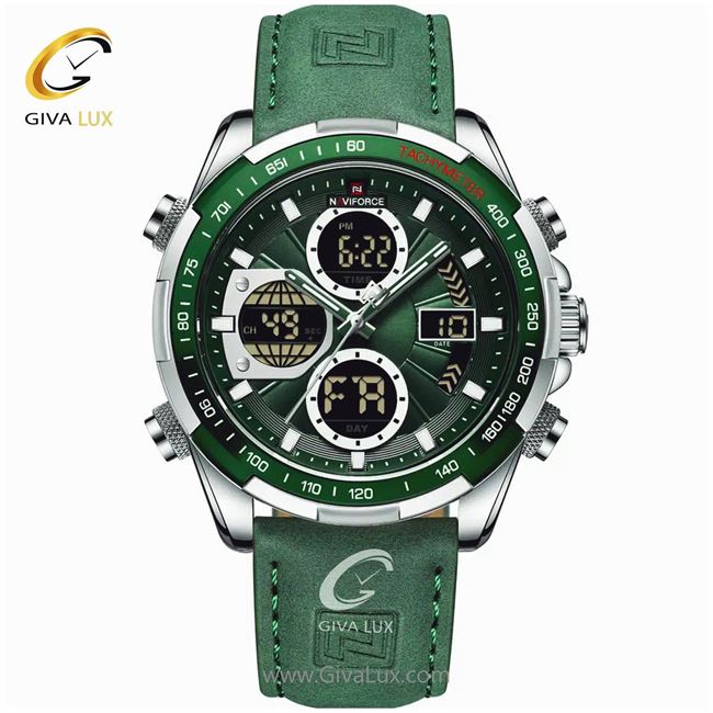 ساعت مچی اورجینال مردانه ناوی فورس|Naviforce|نوی فورس|نیوی فورس دو زمانه نقره ای | سبز| سبز| کد رفرنس NF9197L