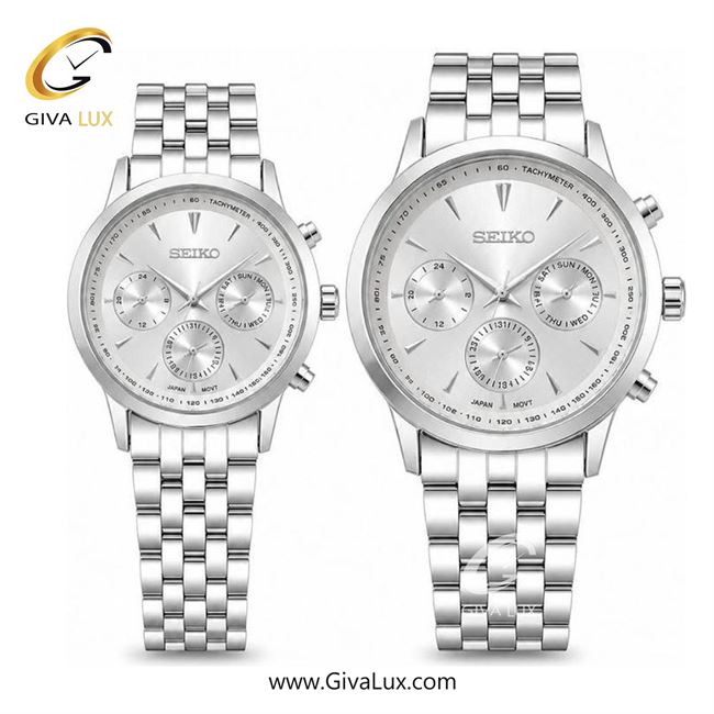 ساعت مچی  ست سیکو SEIKO سه موتوره فول تایم نقره ای | نقره ای| نقره ای|