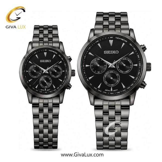 ساعت مچی  ست سیکو SEIKO سه موتوره فول تایم تیتانیوم | تیتانیوم| مشکی|