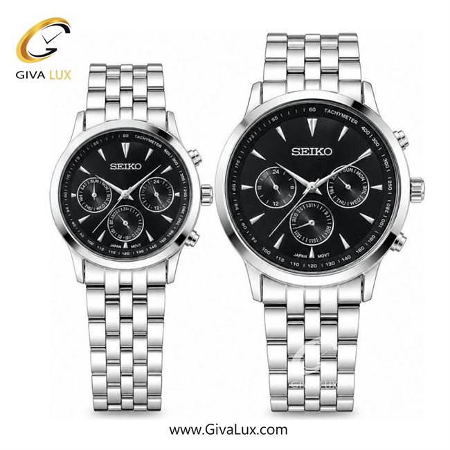 ساعت مچی  ست سیکو SEIKO سه موتوره فول تایم نقره ای | نقره ای| مشکی|