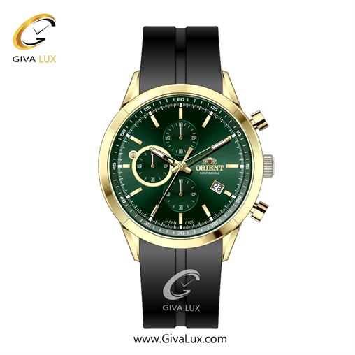 ساعت مچی اورجینال مردانه اورینت (کانتیننتال) | Orient (Continental) سه موتوره کرنوگراف طلایی | مشکی| سبز یشمی تیره| کد رفرنس 105