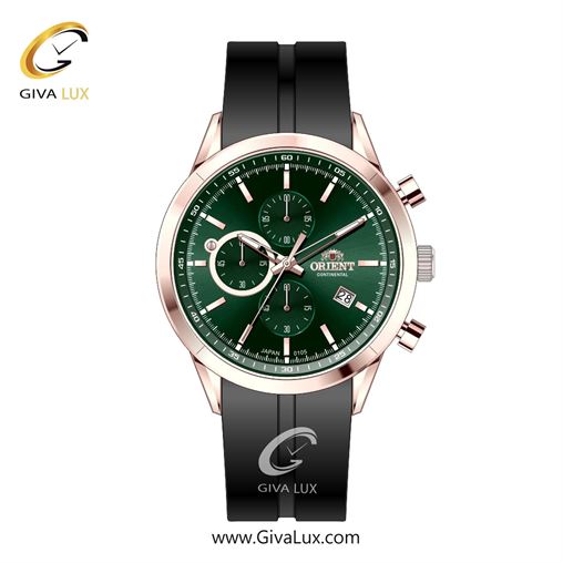 ساعت مچی اورجینال مردانه اورینت (کانتیننتال) | Orient (Continental) سه موتوره کرنوگراف رزگلد | مشکی| سبز یشمی تیره| کد رفرنس 105