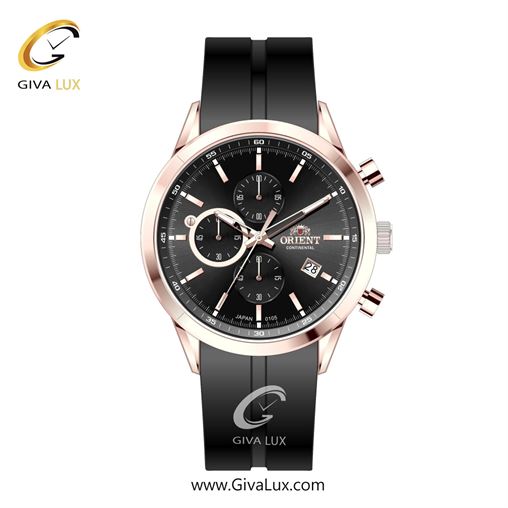 ساعت مچی اورجینال مردانه اورینت (کانتیننتال) | Orient (Continental) سه موتوره کرنوگراف رزگلد | مشکی| مشکی| کد رفرنس 105