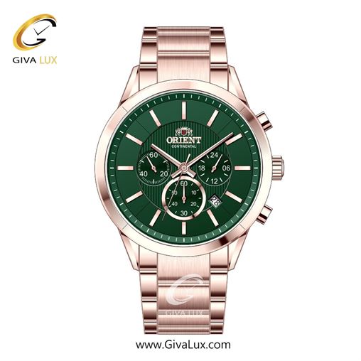 ساعت مچی اورجینال مردانه اورینت (کانتیننتال) | Orient (Continental) سه موتوره کرنوگراف رزگلد | رزگلد| سبز یشمی تیره| کد رفرنس 106