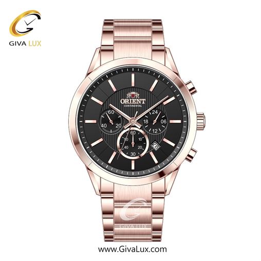 ساعت مچی اورجینال مردانه اورینت (کانتیننتال) | Orient (Continental) سه موتوره کرنوگراف رزگلد | رزگلد| مشکی| کد رفرنس 106