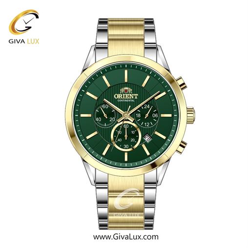 ساعت مچی اورجینال مردانه اورینت (کانتیننتال) | Orient (Continental) سه موتوره کرنوگراف طلایی | نقره ای-طلایی| سبز یشمی تیره| کد رفرنس 106