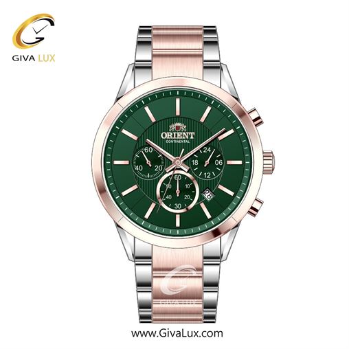 ساعت مچی اورجینال مردانه اورینت (کانتیننتال) | Orient (Continental) سه موتوره کرنوگراف رزگلد | رزگلد-نقره ای| سبز یشمی تیره| کد رفرنس 106