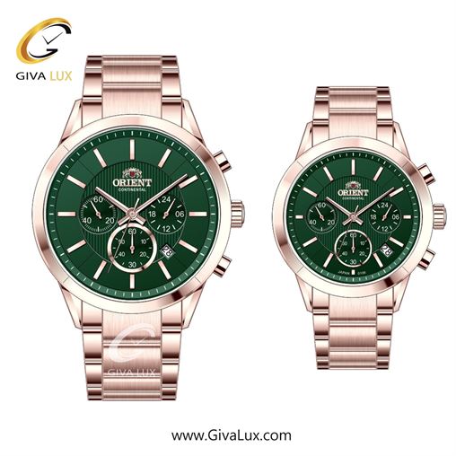 ساعت مچی اورجینال ست اورینت (کانتیننتال) | Orient (Continental) سه موتوره کرنوگراف رزگلد | رزگلد| سبز یشمی تیره| کد رفرنس 106