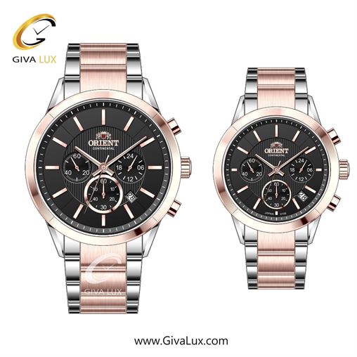 ساعت مچی اورجینال ست اورینت (کانتیننتال) | Orient (Continental) سه موتوره کرنوگراف رزگلد | نقره ای-رزگلد| مشکی| کد رفرنس 106
