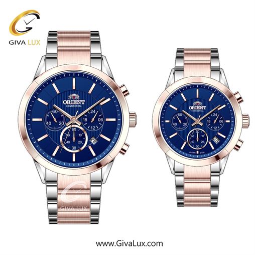 ساعت مچی اورجینال ست اورینت (کانتیننتال) | Orient (Continental) سه موتوره کرنوگراف رزگلد | نقره ای-رزگلد| سرمه ای| کد رفرنس 106