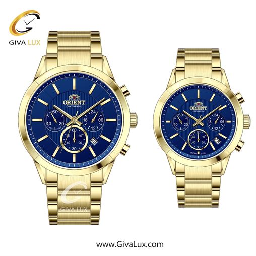 ساعت مچی اورجینال ست اورینت (کانتیننتال) | Orient (Continental) سه موتوره کرنوگراف طلایی | طلایی| سرمه ای| کد رفرنس 106