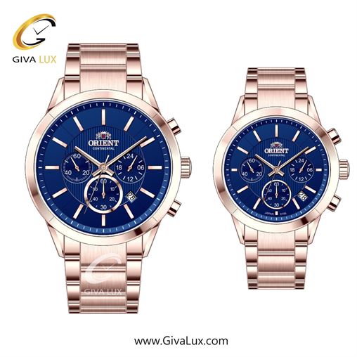 ساعت مچی اورجینال ست اورینت (کانتیننتال) | Orient (Continental) سه موتوره کرنوگراف رزگلد | رزگلد| سرمه ای| کد رفرنس 106