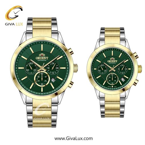 ساعت مچی اورجینال ست اورینت (کانتیننتال) | Orient (Continental) سه موتوره کرنوگراف طلایی | نقره ای-طلایی| سبز یشمی تیره| کد رفرنس 106