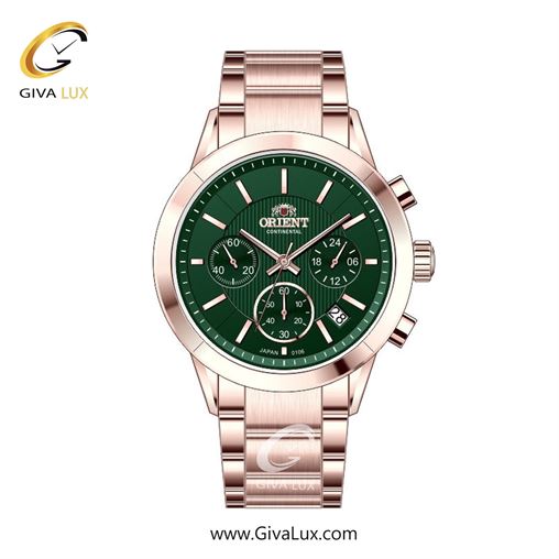 ساعت مچی اورجینال زنانه اورینت (کانتیننتال) | Orient (Continental) سه موتوره کرنوگراف رزگلد | رزگلد| سبز یشمی تیره| کد رفرنس 106