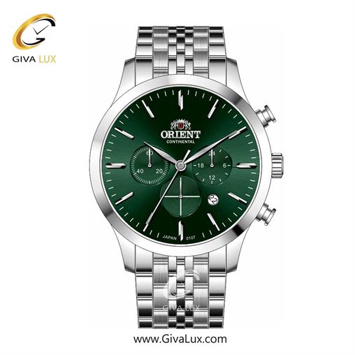 ساعت مچی اورجینال مردانه اورینت (کانتیننتال) | Orient (Continental) سه موتوره کرنوگراف نقره ای | نقره ای| سبز یشمی تیره| کد رفرنس 107
