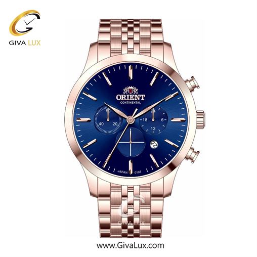 ساعت مچی اورجینال مردانه اورینت (کانتیننتال) | Orient (Continental) سه موتوره کرنوگراف رزگلد | رزگلد| سرمه ای| کد رفرنس 107