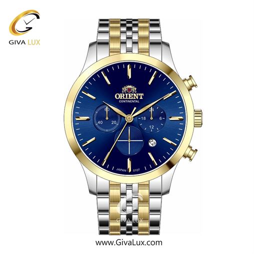 ساعت مچی اورجینال مردانه اورینت (کانتیننتال) | Orient (Continental) سه موتوره کرنوگراف طلایی | طلایی-نقره ای| سرمه ای| کد رفرنس 107