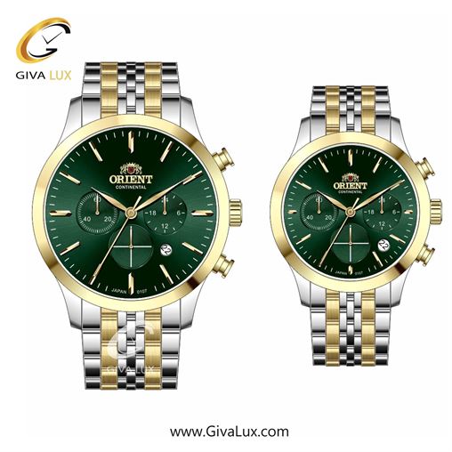 ساعت مچی اورجینال ست اورینت (کانتیننتال) | Orient (Continental) سه موتوره کرنوگراف طلایی | نقره ای-طلایی| سبز یشمی تیره| کد رفرنس 107