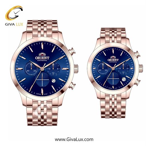 ساعت مچی اورجینال ست اورینت (کانتیننتال) | Orient (Continental) سه موتوره کرنوگراف رزگلد | رزگلد| سرمه ای| کد رفرنس 107