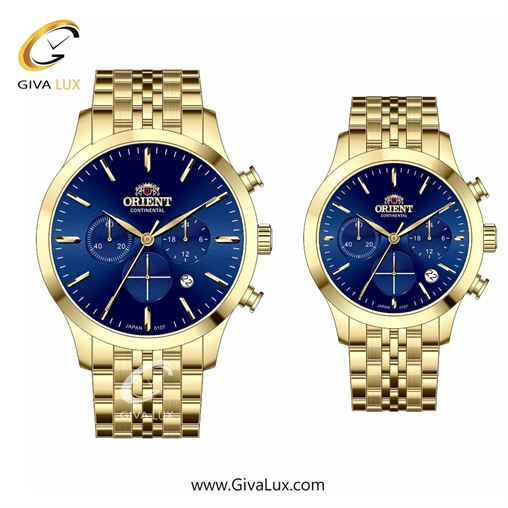 ساعت مچی اورجینال ست اورینت (کانتیننتال) | Orient (Continental) سه موتوره کرنوگراف طلایی | طلایی| سرمه ای| کد رفرنس 107