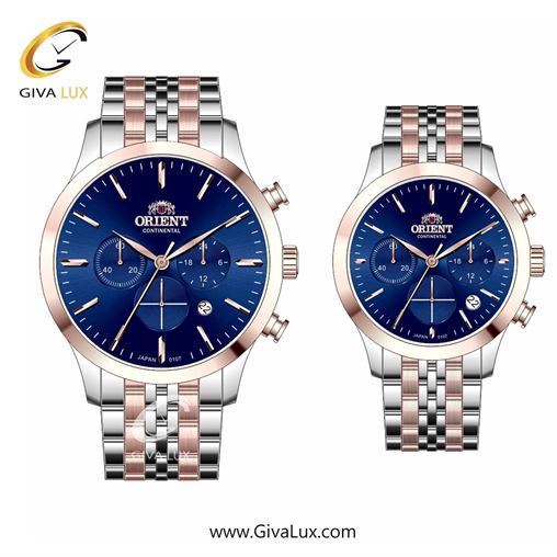 ساعت مچی اورجینال ست اورینت (کانتیننتال) | Orient (Continental) سه موتوره کرنوگراف رزگلد | رزگلد-نقره ای| سرمه ای| کد رفرنس 107