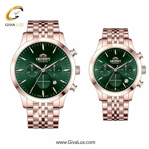 ساعت مچی اورجینال ست اورینت (کانتیننتال) | Orient (Continental) سه موتوره کرنوگراف رزگلد | رزگلد| سبز یشمی تیره| کد رفرنس 107