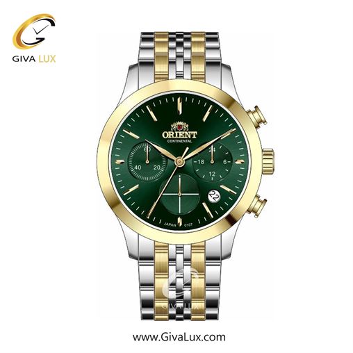 ساعت مچی اورجینال زنانه اورینت (کانتیننتال) | Orient (Continental) سه موتوره کرنوگراف طلایی | طلایی-نقره ای| سبز یشمی تیره| کد رفرنس 107