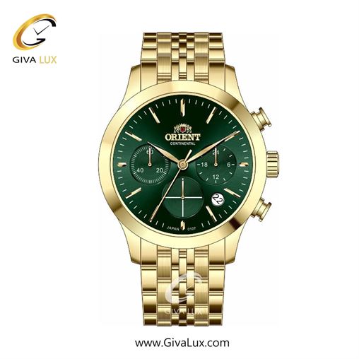 ساعت مچی اورجینال زنانه اورینت (کانتیننتال) | Orient (Continental) سه موتوره کرنوگراف طلایی | طلایی| سبز یشمی تیره| کد رفرنس 107