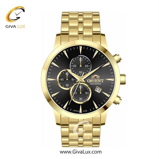 ساعت مچی اورجینال مردانه اورینت (کانتیننتال) | Orient (Continental) سه موتوره کرنوگراف طلایی | طلایی| مشکی| کد رفرنس 108