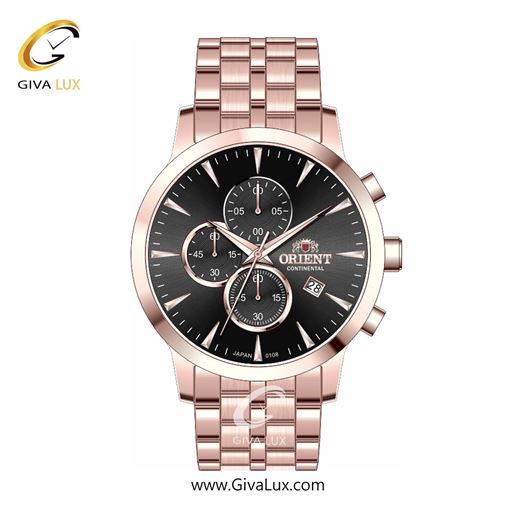ساعت مچی اورجینال مردانه اورینت (کانتیننتال) | Orient (Continental) سه موتوره کرنوگراف رزگلد | رزگلد| مشکی| کد رفرنس 108