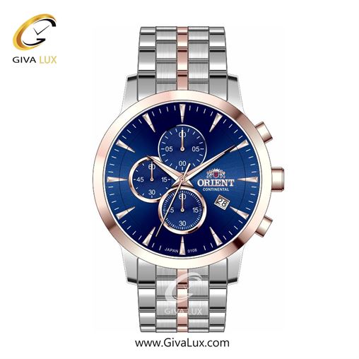 ساعت مچی اورجینال مردانه اورینت (کانتیننتال) | Orient (Continental) سه موتوره کرنوگراف رزگلد | نقره ای-رزگلد| سرمه ای| کد رفرنس 108