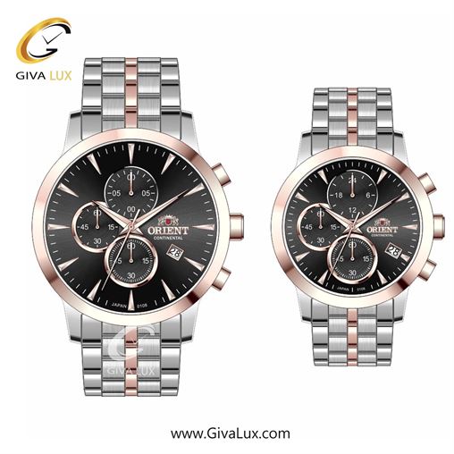 ساعت مچی اورجینال ست اورینت (کانتیننتال) | Orient (Continental) سه موتوره کرنوگراف رزگلد | رزگلد-نقره ای| مشکی| کد رفرنس 108