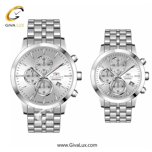 ساعت مچی اورجینال ست اورینت (کانتیننتال) | Orient (Continental) سه موتوره کرنوگراف نقره ای | نقره ای| نقره ای| کد رفرنس 108