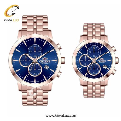ساعت مچی اورجینال ست اورینت (کانتیننتال) | Orient (Continental) سه موتوره کرنوگراف رزگلد | رزگلد| سرمه ای| کد رفرنس 108