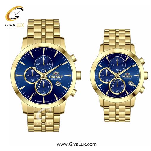 ساعت مچی اورجینال ست اورینت (کانتیننتال) | Orient (Continental) سه موتوره کرنوگراف طلایی | طلایی| سرمه ای| کد رفرنس 108