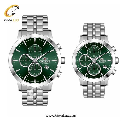 ساعت مچی اورجینال ست اورینت (کانتیننتال) | Orient (Continental) سه موتوره کرنوگراف نقره ای | نقره ای| سبز یشمی تیره| کد رفرنس 108