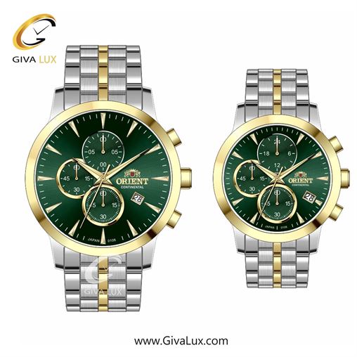 ساعت مچی اورجینال ست اورینت (کانتیننتال) | Orient (Continental) سه موتوره کرنوگراف طلایی | نقره ای-طلایی| سبز یشمی تیره| کد رفرنس 108