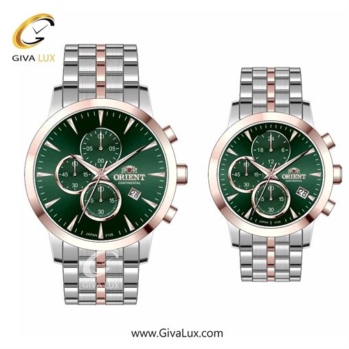 ساعت مچی اورجینال ست اورینت (کانتیننتال) | Orient (Continental) سه موتوره کرنوگراف رزگلد | رزگلد-نقره ای| سبز یشمی تیره| کد رفرنس 108