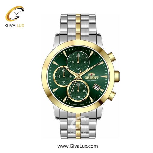 ساعت مچی اورجینال زنانه اورینت (کانتیننتال) | Orient (Continental) سه موتوره کرنوگراف طلایی | طلایی-نقره ای| سبز یشمی تیره| کد رفرنس 108