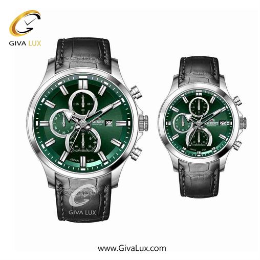 ساعت مچی اورجینال ست اورینت (کانتیننتال) | Orient (Continental) سه موتوره کرنوگراف نقره ای | مشکی| سبز یشمی تیره| کد رفرنس 120