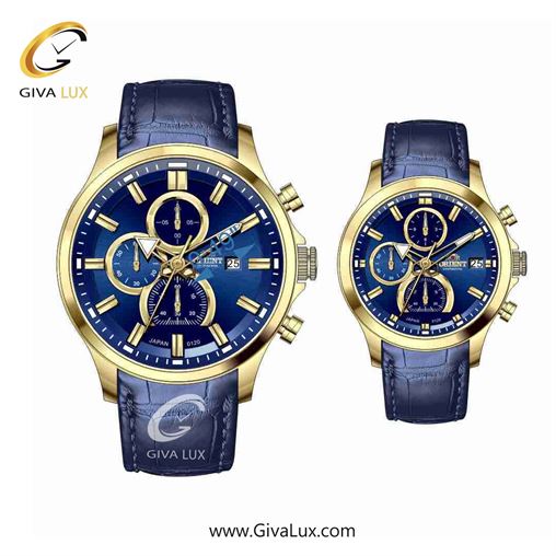 ساعت مچی اورجینال ست اورینت (کانتیننتال) | Orient (Continental) سه موتوره کرنوگراف طلایی | سرمه ای| سرمه ای| کد رفرنس 120