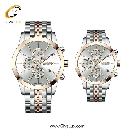 ساعت مچی اورجینال ست سیکو (کانتیننتال) | Seiko (Continental)  سه موتوره کرنوگراف نقره ای-رزگلد | رزگلد-نقره ای| نقره ای| کد رفرنس 0412