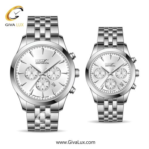 ساعت مچی اورجینال ست سیکو (کانتیننتال) | Seiko (Continental) سه موتوره کرنوگراف نقره ای | نقره ای| نقره ای| کد رفرنس 0425