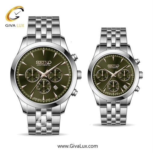 ساعت مچی اورجینال ست سیکو (کانتیننتال) | Seiko (Continental)  سه موتوره کرنوگراف نقره ای | نقره ای| زیتونی| کد رفرنس 0425