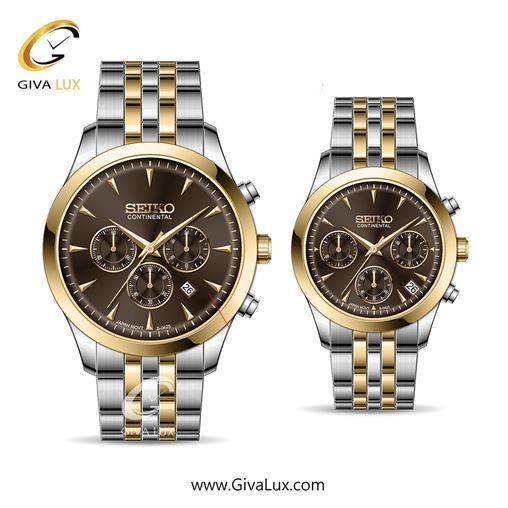 ساعت مچی اورجینال ست سیکو (کانتیننتال) | Seiko (Continental)  سه موتوره کرنوگراف طلایی | نقره ای-طلایی| قهوه ای| کد رفرنس 0425