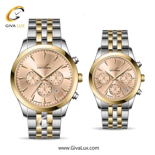 ساعت مچی اورجینال ست سیکو (کانتیننتال) | Seiko (Continental) سه موتوره کرنوگراف طلایی | طلایی-نقره ای| رزگلد| کد رفرنس 0425
