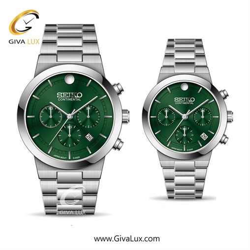 ساعت مچی اورجینال ست سیکو (کانتیننتال) | Seiko (Continental)  سه موتوره کرنوگراف نقره ای | نقره ای| سبز یشمی تیره| کد رفرنس 0426