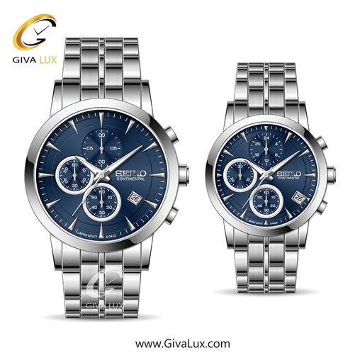 ساعت مچی اورجینال ست سیکو (کانتیننتال) | Seiko (Continental)  سه موتوره کرنوگراف نقره ای | نقره ای| سرمه ای| کد رفرنس 0428