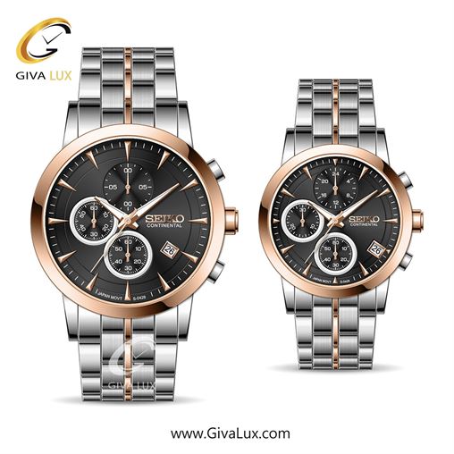ساعت مچی اورجینال ست سیکو (کانتیننتال) | Seiko (Continental)  سه موتوره کرنوگراف رزگلد | رزگلد-نقره ای| مشکی| کد رفرنس 0428