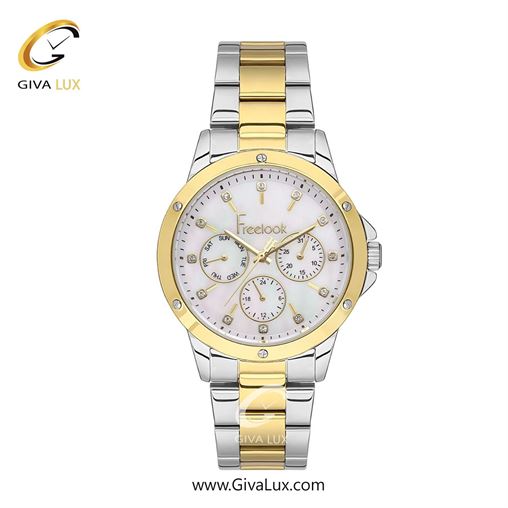 ساعت مچی اورجینال زنانه فریلوک Freelook سه موتوره فول تایم طلایی | طلایی-نقره ای| سفید صدفی| کد رفرنس FL.1.10399-3